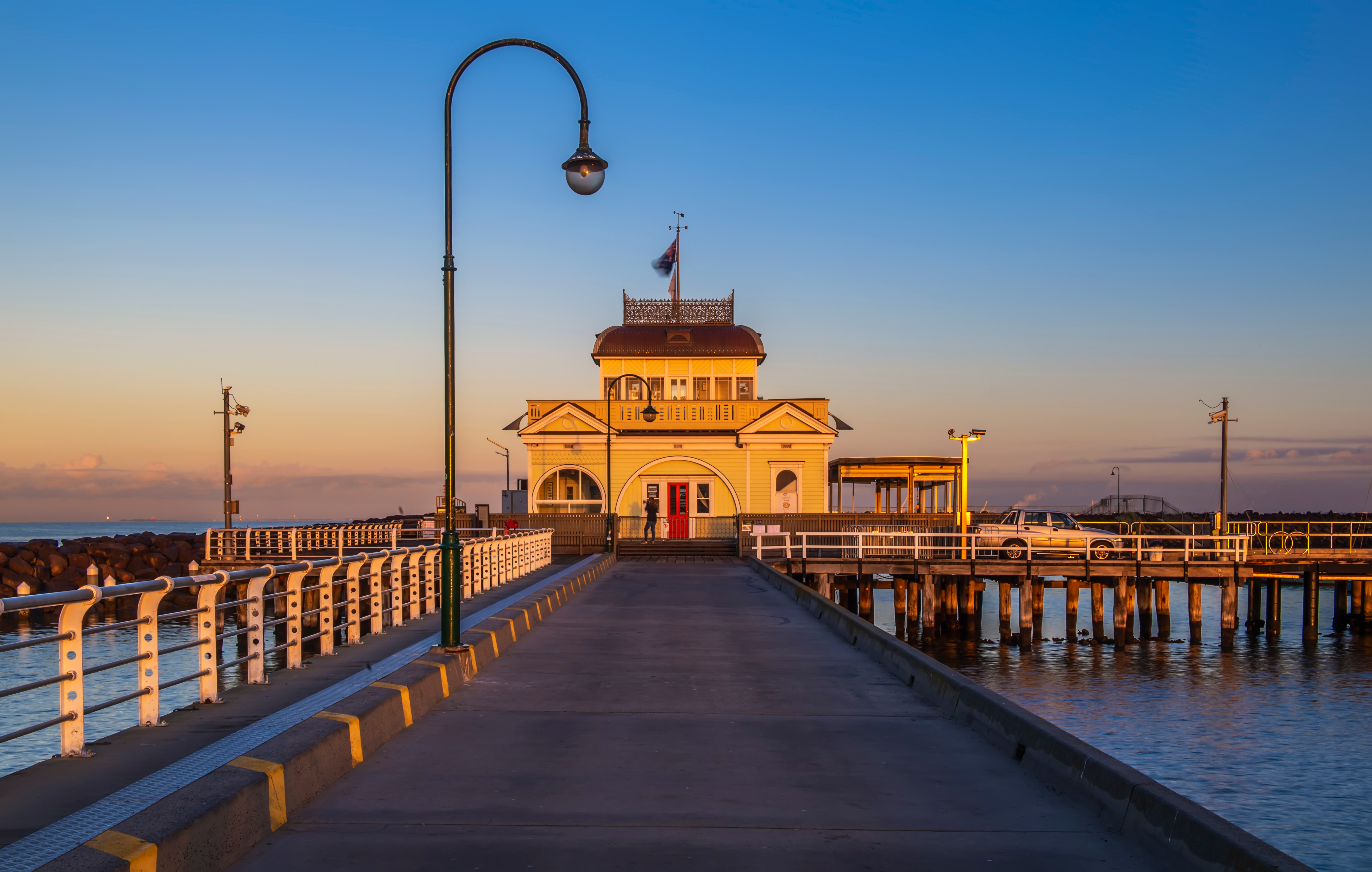 St Kilda Pier at sunset, a key service area for Approved Electrix, your reliable 24-hour electrician in St Kilda and St Kilda East.