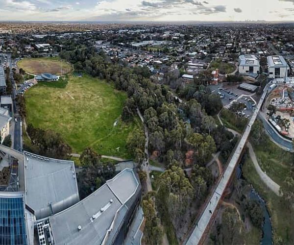 Aerial panorama of Deakin University Burwood Campus