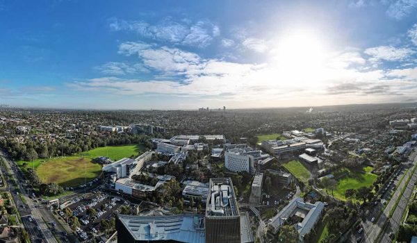 Aerial panorama of Deakin University facing north