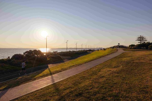 Elwood Beach walking trail at sunset with good for enjoying the scenic view.